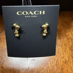 NEW RARE Coach X Peanuts Snoopy Stud Earrings Gold Black Sold out